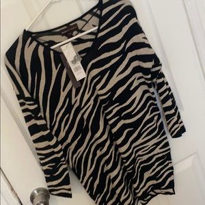 Dana Buchman 3/4 Length Sleeve Sweater- Tan/Black